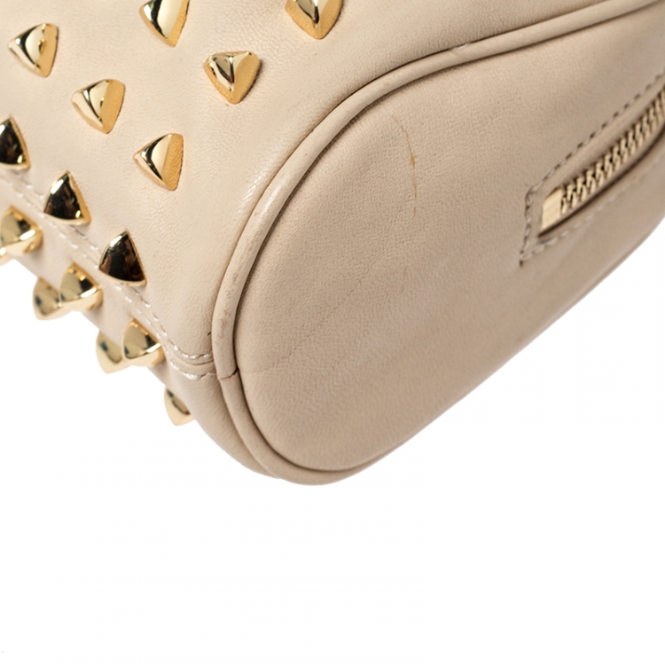 Pre Owned Tory Burch Beige Leather Studded Wristlet Clutch
