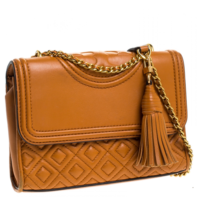 Pre Owned Tory Burch Orange Leather Small Fleming Shoulder Bag