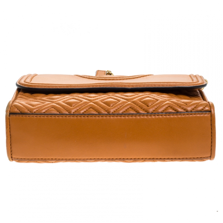 Pre Owned Tory Burch Orange Leather Small Fleming Shoulder Bag