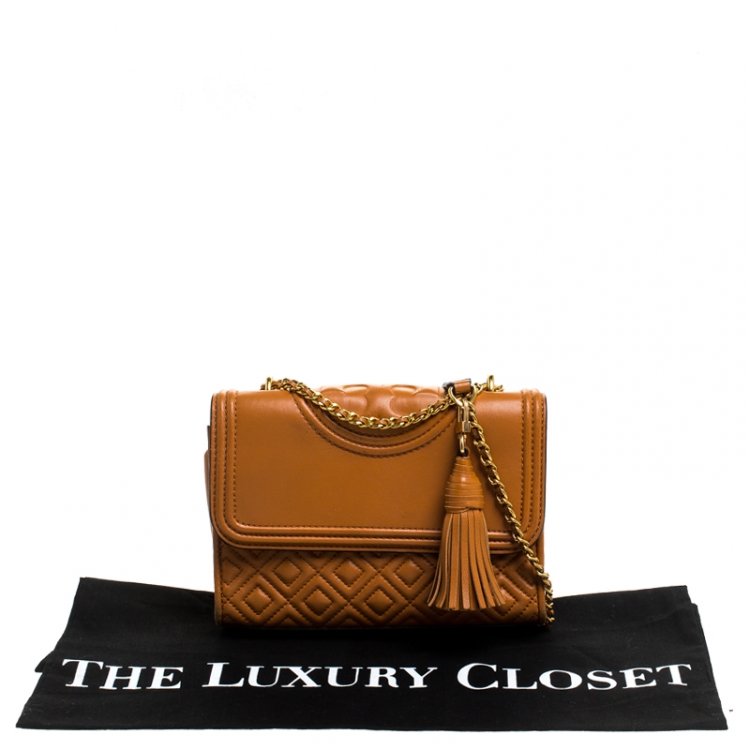 Pre Owned Tory Burch Orange Leather Small Fleming Shoulder Bag