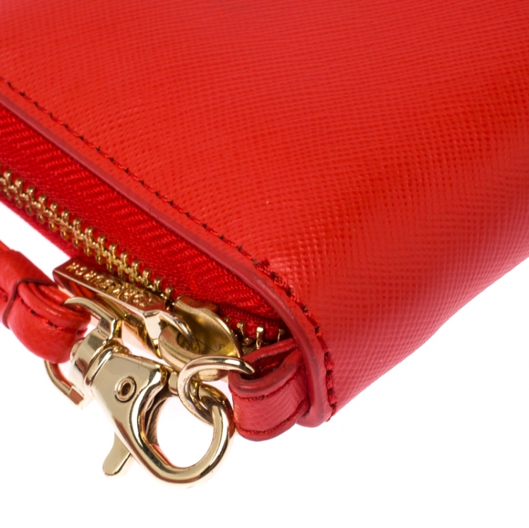 Pre Owned Tory Burch Orange Leather Wristlet Wallet