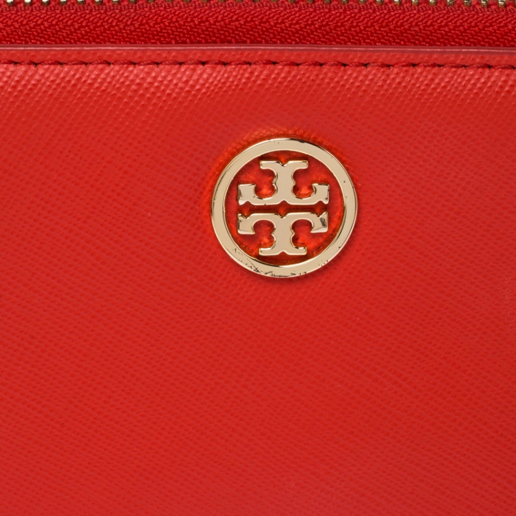 Pre Owned Tory Burch Orange Leather Wristlet Wallet