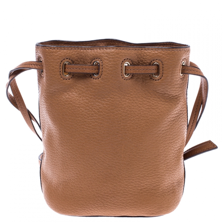 Pre Owned Tory Burch Tan Leather Drawstring Crossbody Bag