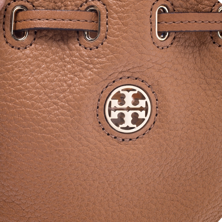 Pre Owned Tory Burch Tan Leather Drawstring Crossbody Bag