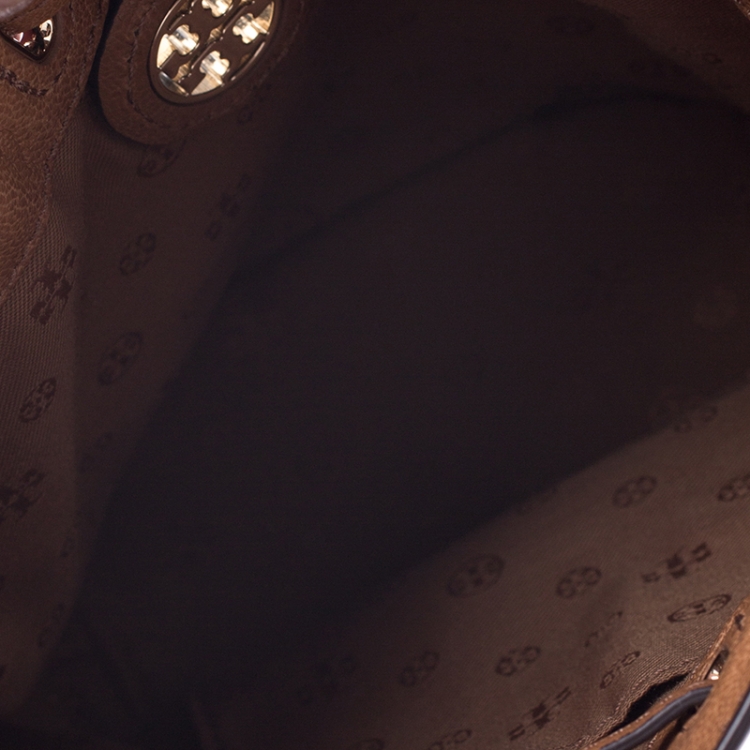 Pre Owned Tory Burch Tan Leather Drawstring Crossbody Bag