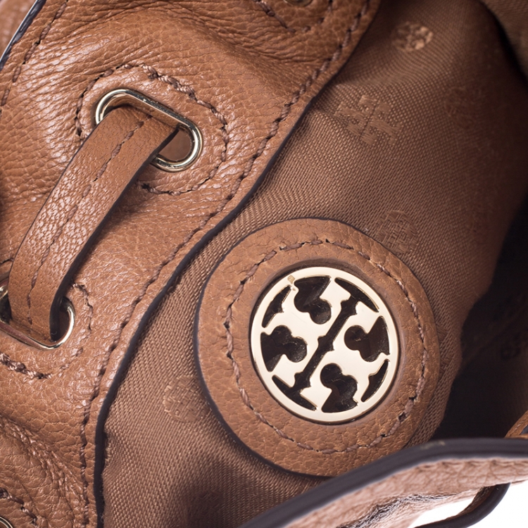 Pre Owned Tory Burch Tan Leather Drawstring Crossbody Bag