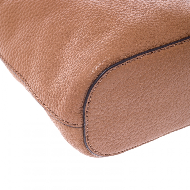 Pre Owned Tory Burch Tan Leather Drawstring Crossbody Bag