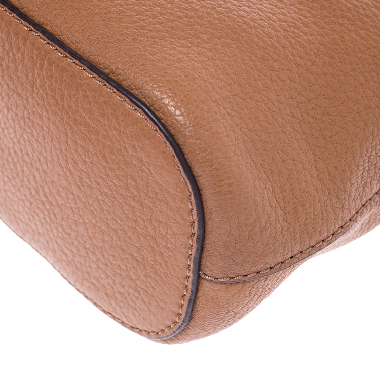 Pre Owned Tory Burch Tan Leather Drawstring Crossbody Bag