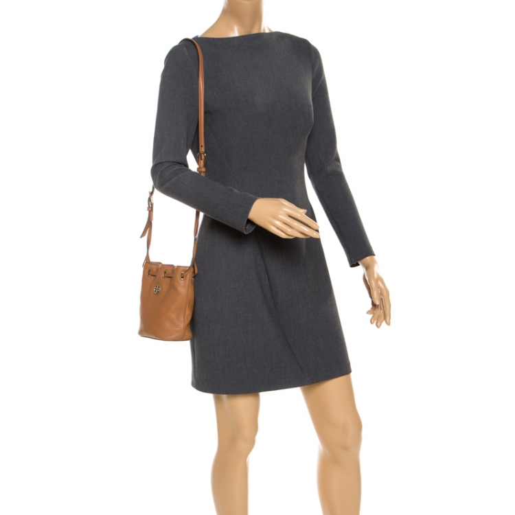 Pre Owned Tory Burch Tan Leather Drawstring Crossbody Bag