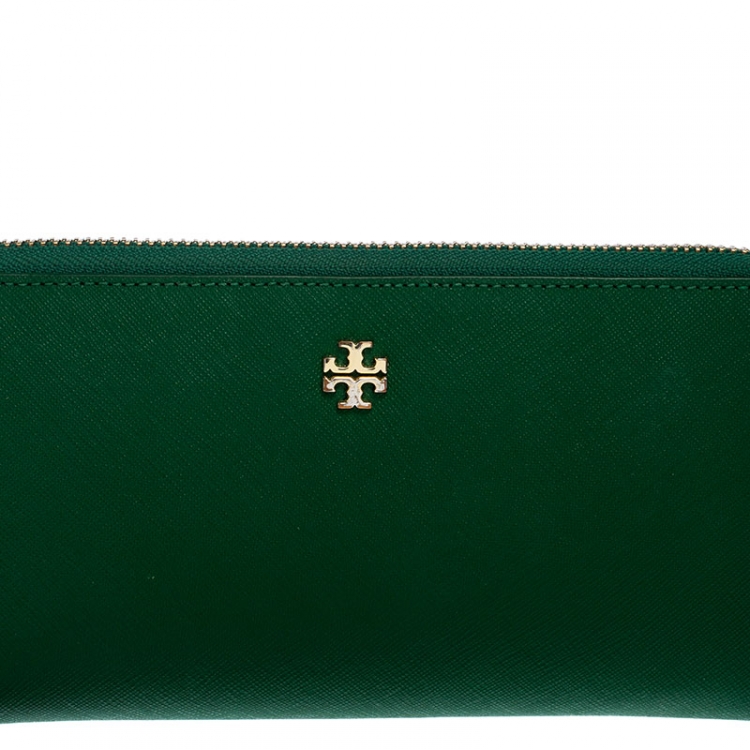 Pre Owned Tory Burch Green Leather Zip Around Wallet