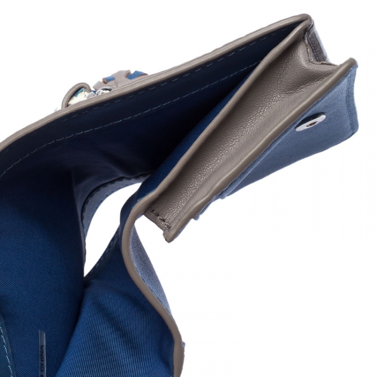 Pre Owned Tory Burch Grey Leather Elephant Foldable Mini Wallet