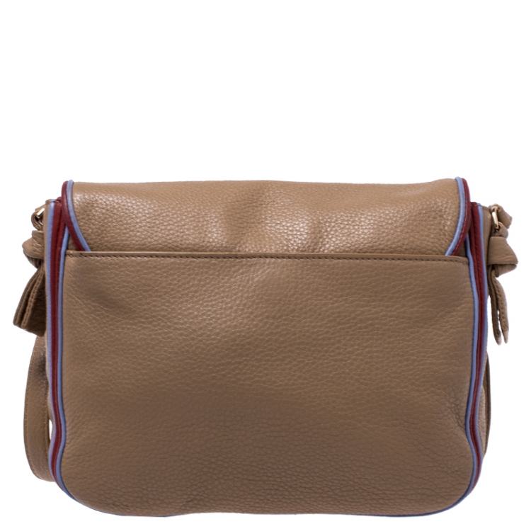 Pre Owned Tory Burch Camel Leather Flap Crossbody Bag