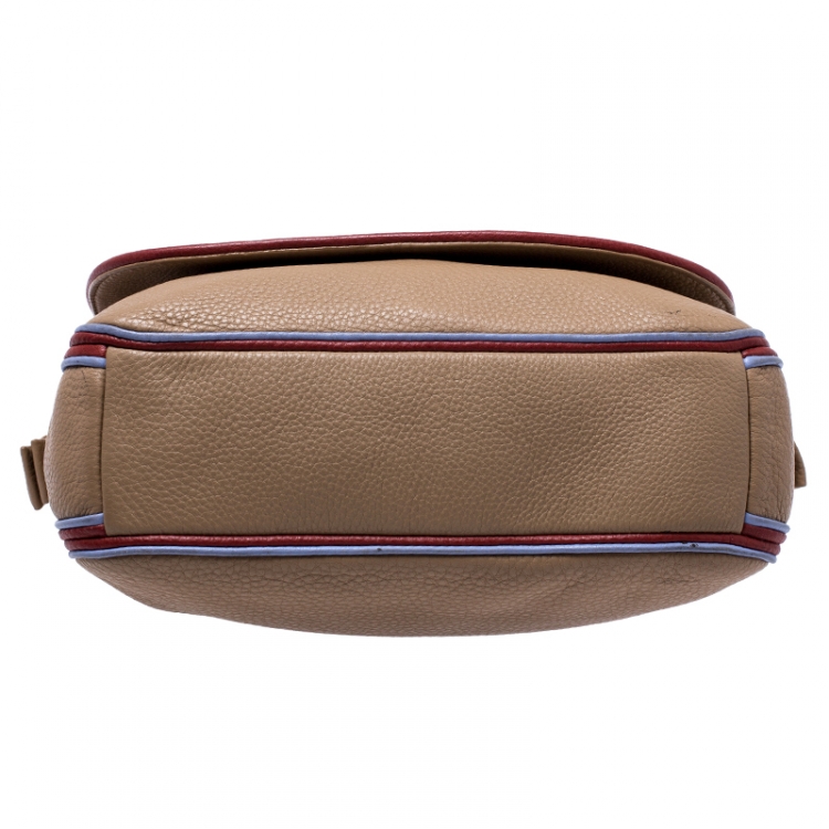 Pre Owned Tory Burch Camel Leather Flap Crossbody Bag