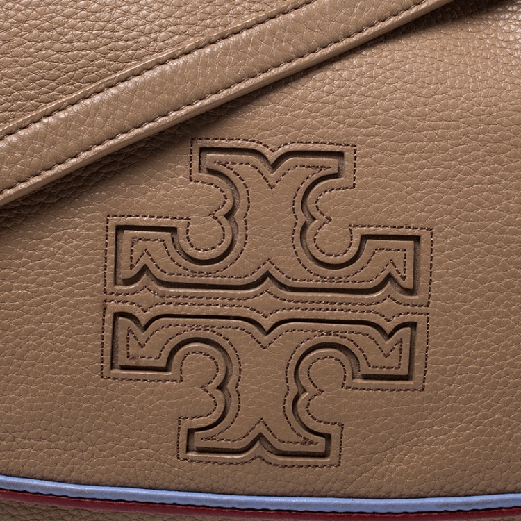 Pre Owned Tory Burch Camel Leather Flap Crossbody Bag