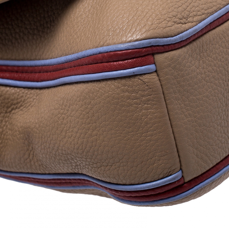 Pre Owned Tory Burch Camel Leather Flap Crossbody Bag