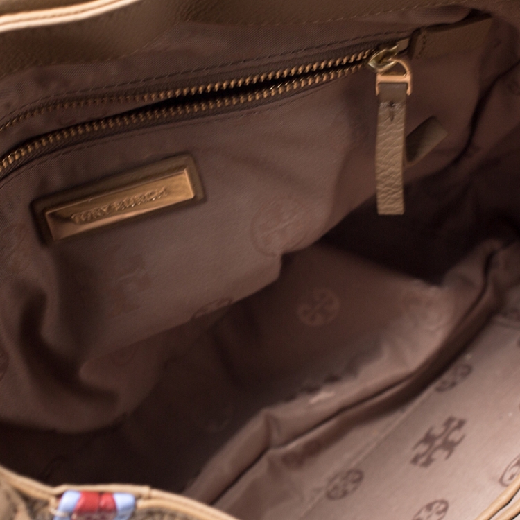 Pre Owned Tory Burch Camel Leather Flap Crossbody Bag