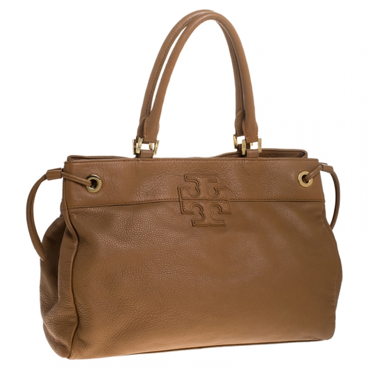 Pre Owned Tory Burch Brown Leather Drawstring Tote