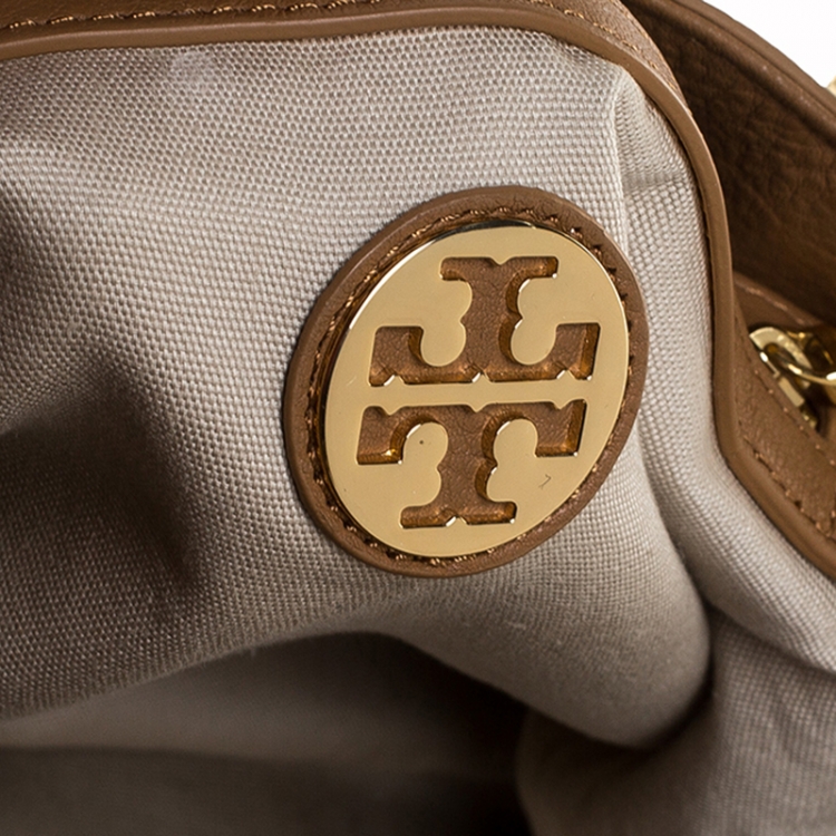 Pre Owned Tory Burch Brown Leather Drawstring Tote