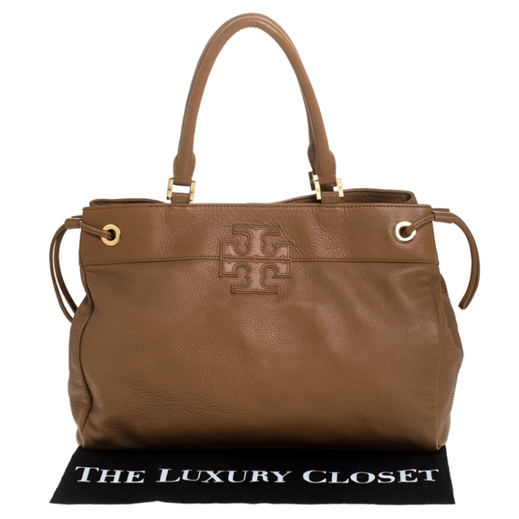 Pre Owned Tory Burch Brown Leather Drawstring Tote