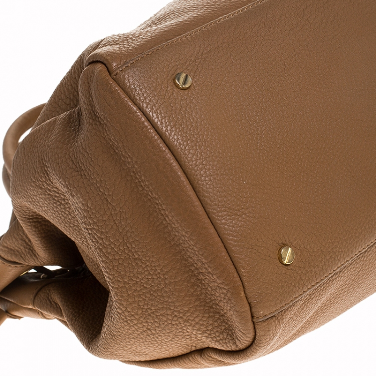 Pre Owned Tory Burch Brown Leather Drawstring Tote