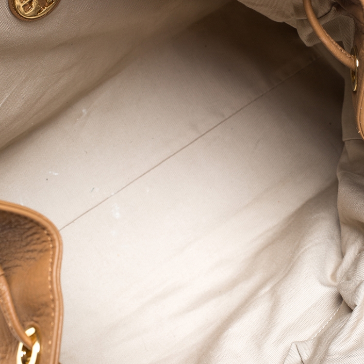 Pre Owned Tory Burch Brown Leather Drawstring Tote