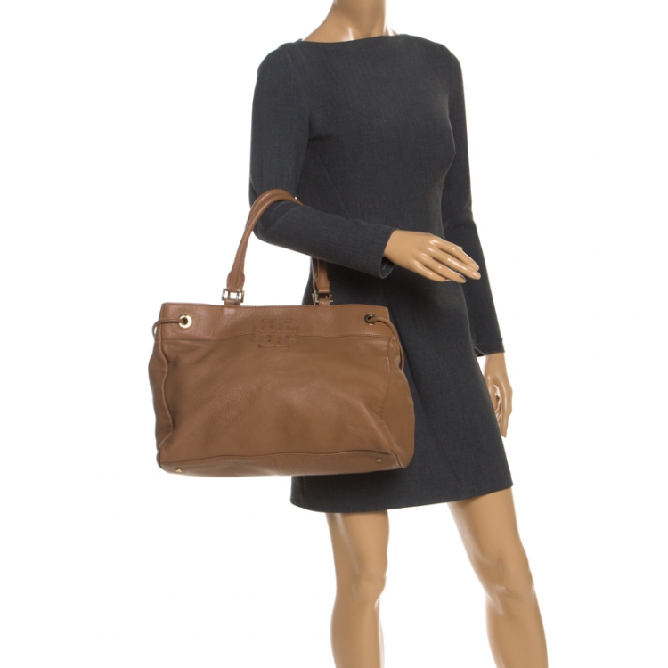 Pre Owned Tory Burch Brown Leather Drawstring Tote