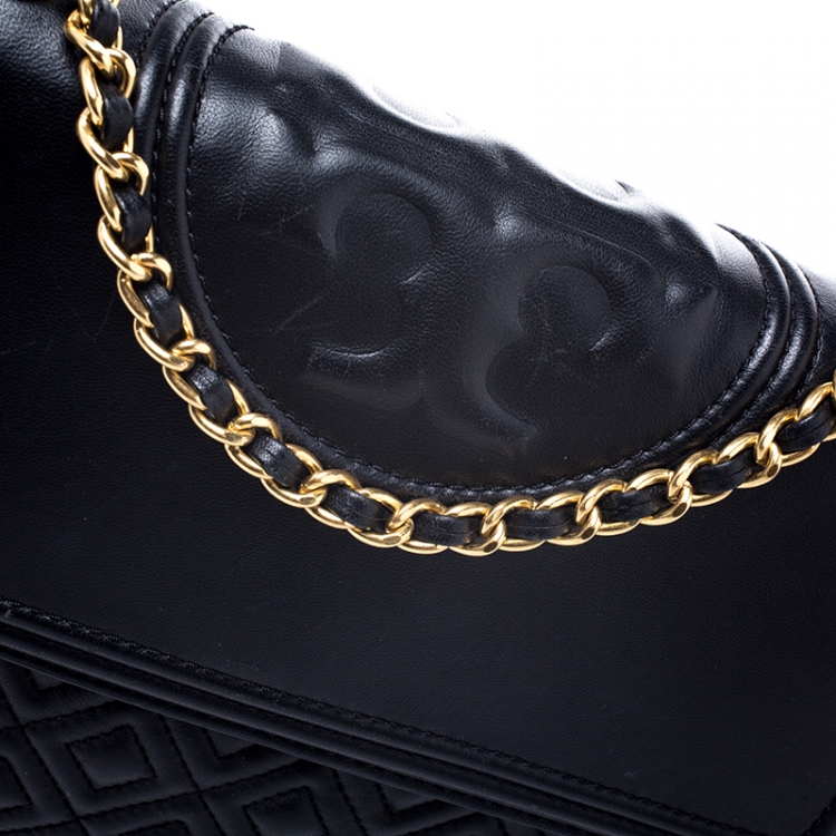 Pre Owned Tory Burch Black Leather Fleming Convertible Shoulder Bag
