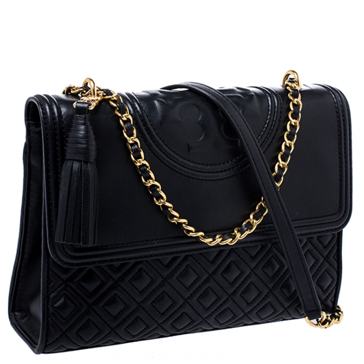Pre Owned Tory Burch Black Leather Fleming Convertible Shoulder Bag