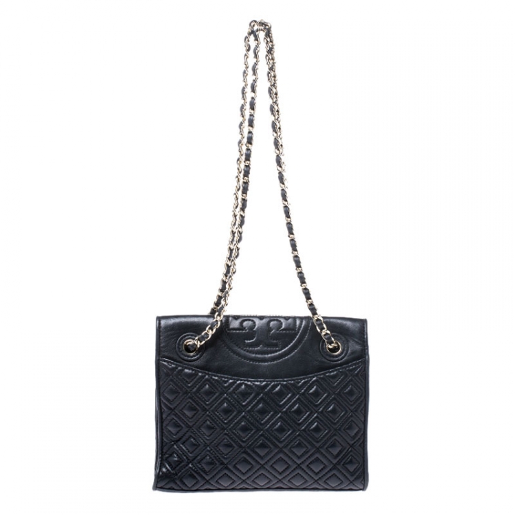 Pre Owned Tory Burch Black Leather Fleming Crossbody Bag