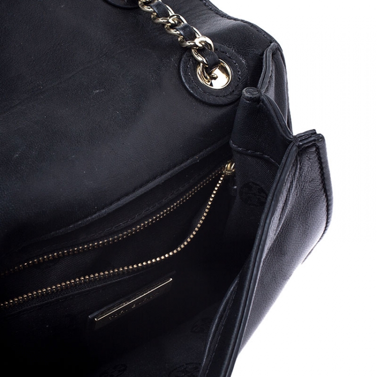 Pre Owned Tory Burch Black Leather Fleming Crossbody Bag