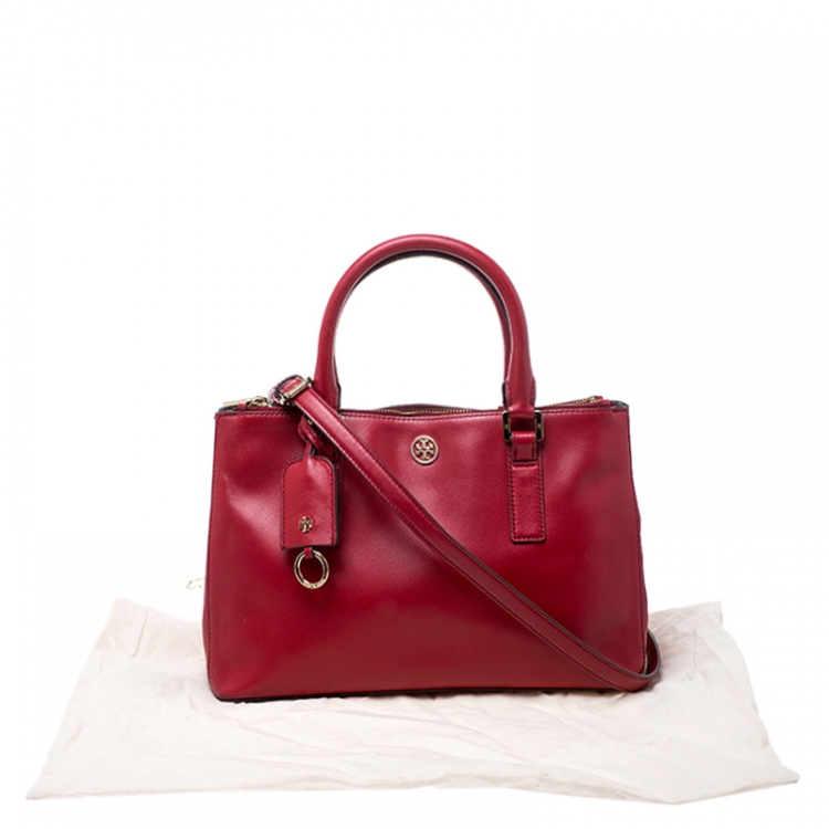 Pre Owned  Tory Burch Red Saffiano Leather Robinson Double Zip Tote