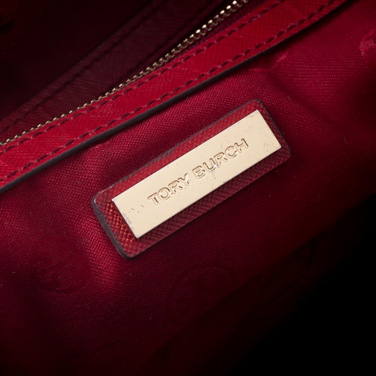 Pre Owned  Tory Burch Red Saffiano Leather Robinson Double Zip Tote