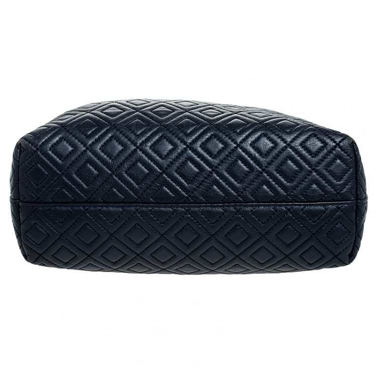 Pre Owned Tory Burch Blue Leather Small Fleming Tote