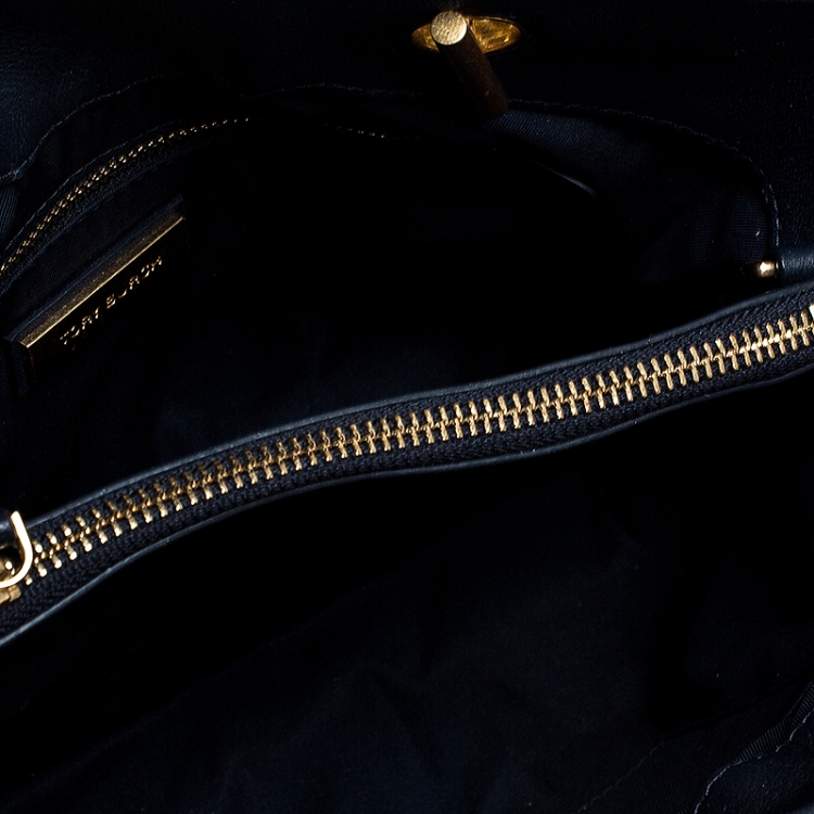 Pre Owned Tory Burch Blue Leather Small Fleming Tote