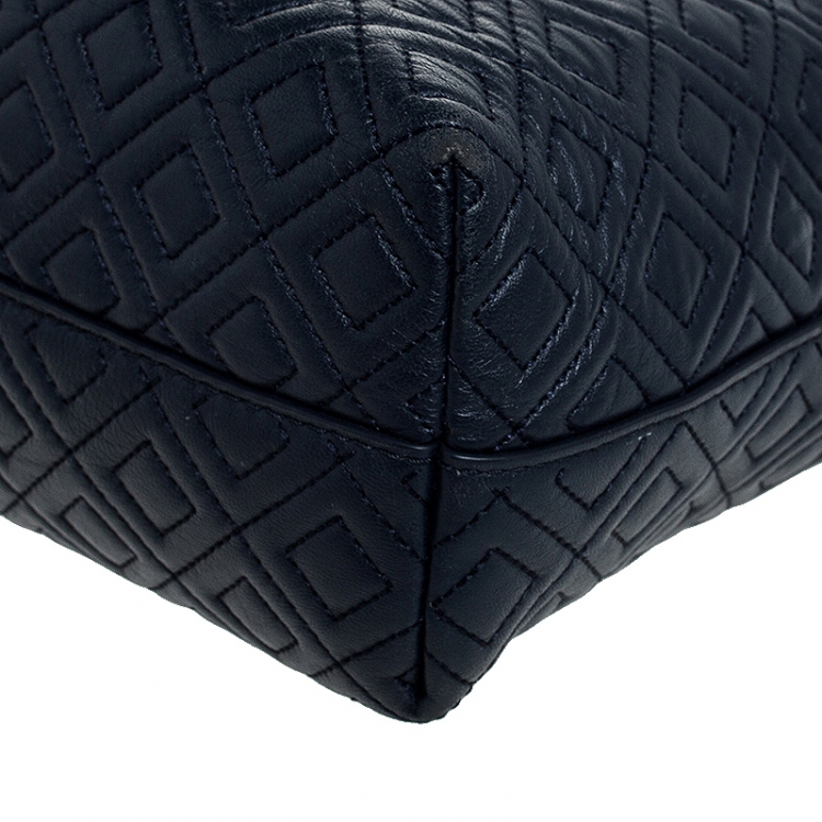 Pre Owned Tory Burch Blue Leather Small Fleming Tote