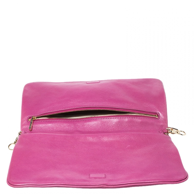 Pre Owned Tory Burch Magenta Leather Reva Chain Clutch