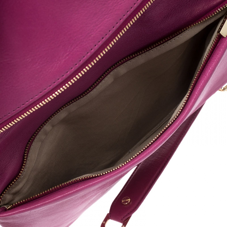 Pre Owned Tory Burch Magenta Leather Reva Chain Clutch