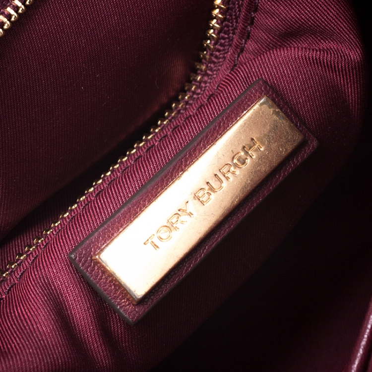 Pre Owned Tory Burch Burgundy Leather Fleming Crossbody Bag
