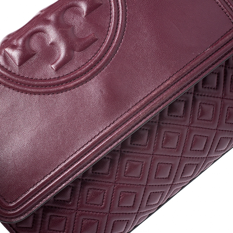 Pre Owned Tory Burch Burgundy Leather Fleming Crossbody Bag
