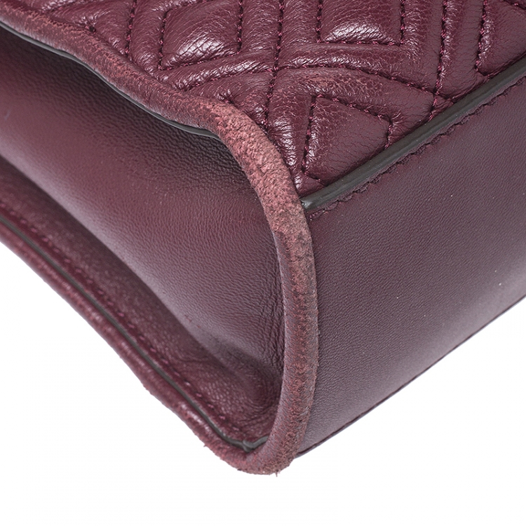 Pre Owned Tory Burch Burgundy Leather Fleming Crossbody Bag