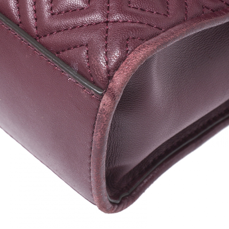 Pre Owned Tory Burch Burgundy Leather Fleming Crossbody Bag