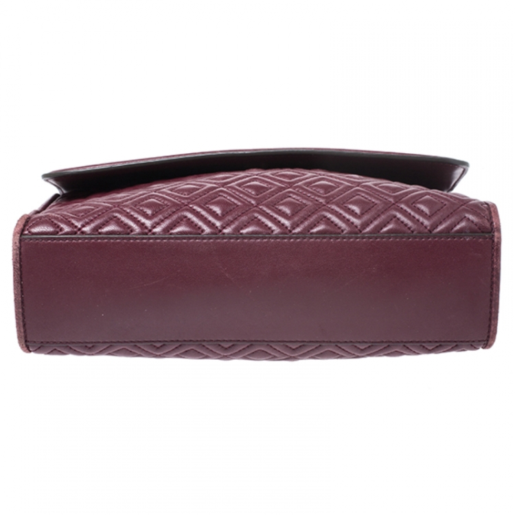 Pre Owned Tory Burch Burgundy Leather Fleming Crossbody Bag