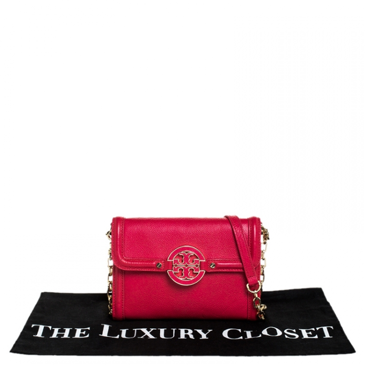 Pre Owned Tory Burch Pink Leather Amanda Chain Clutch