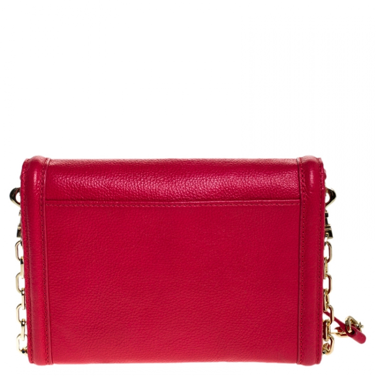 Pre Owned Tory Burch Pink Leather Amanda Chain Clutch