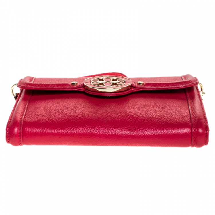 Pre Owned Tory Burch Pink Leather Amanda Chain Clutch