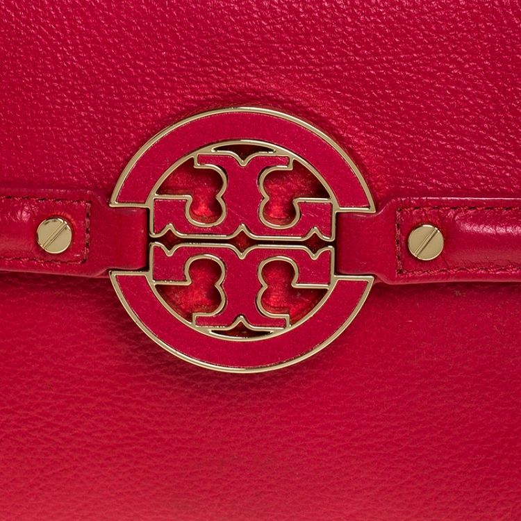 Pre Owned Tory Burch Pink Leather Amanda Chain Clutch