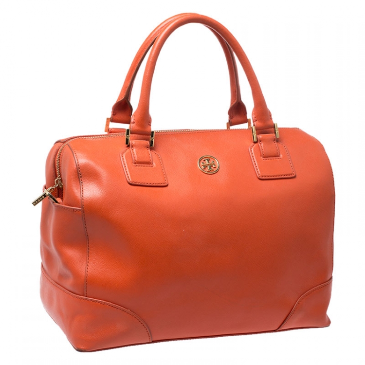 Pre Owned Tory Burch Orange Leather Robinson Middy Satchel