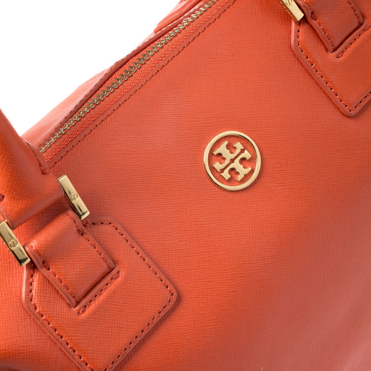 Pre Owned Tory Burch Orange Leather Robinson Middy Satchel