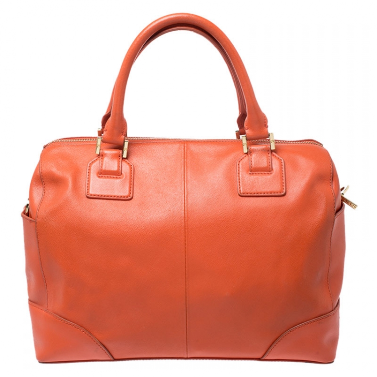 Pre Owned Tory Burch Orange Leather Robinson Middy Satchel