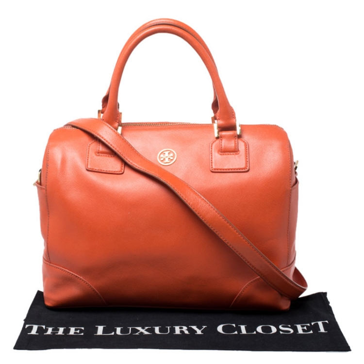 Pre Owned Tory Burch Orange Leather Robinson Middy Satchel